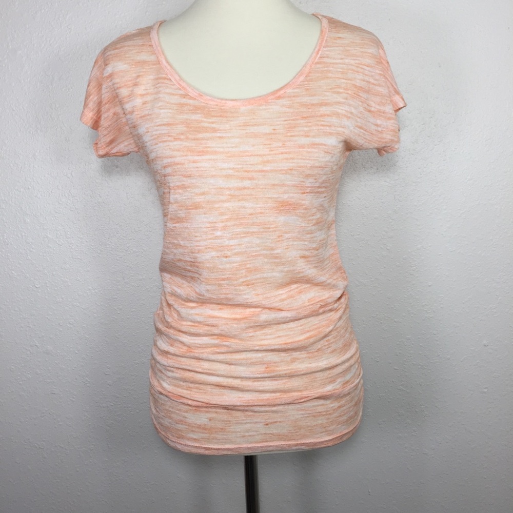 Orange White Gathered Ruched Side Knit Top Size Small